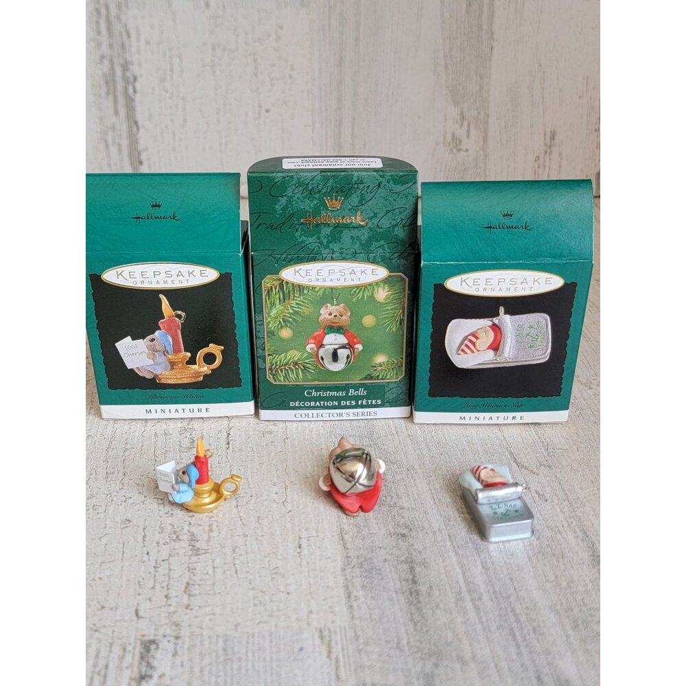 Hallmarks mouse miniature‎ variety candle bell ornament Xmas set